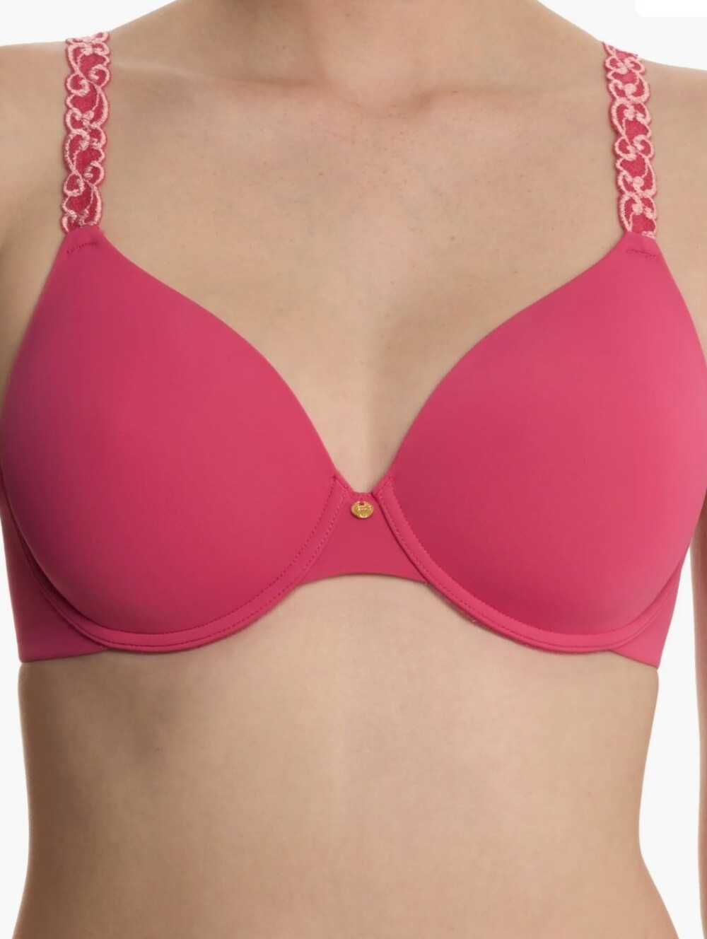 natori feathers plunge t-shirt bra magenta fuchsia pink lace straps 34ddd 34f